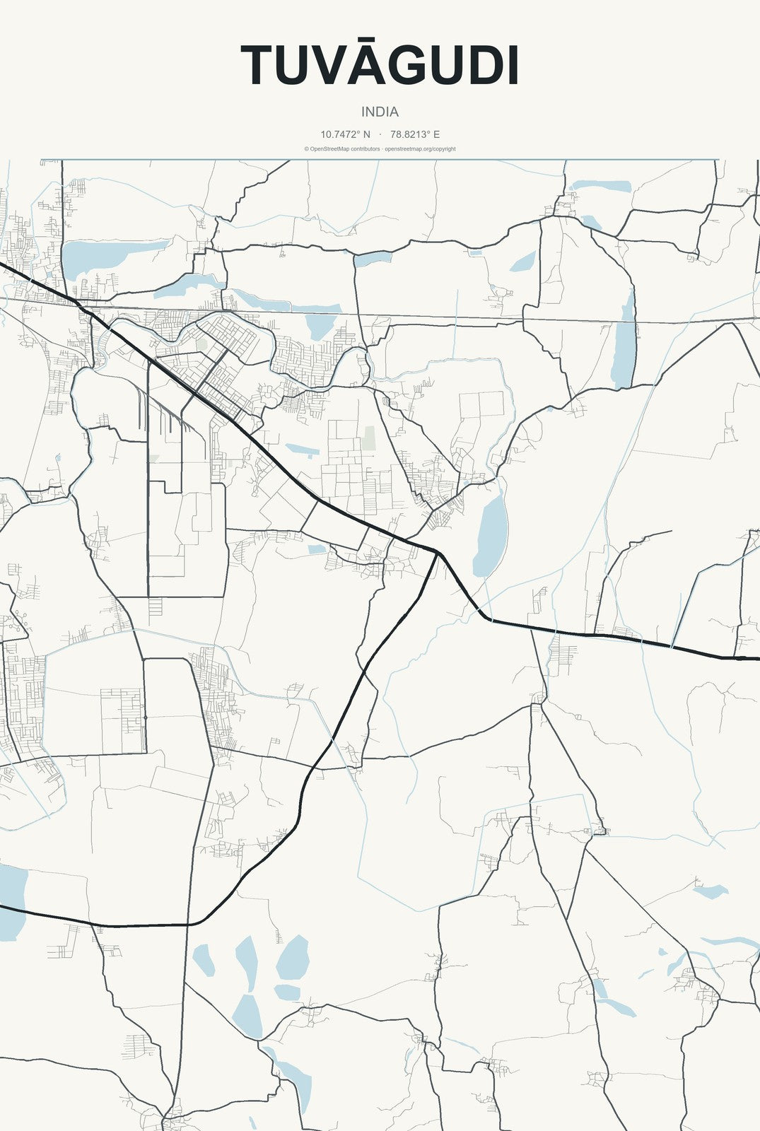 Tuvāgudi, India City Map Aluminum Sign in Headline Atlas style