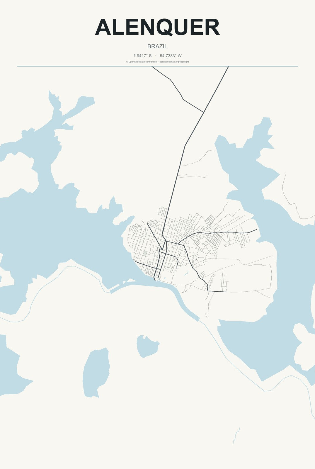 Alenquer, Brazil City Map Aluminum Sign in Headline Atlas style