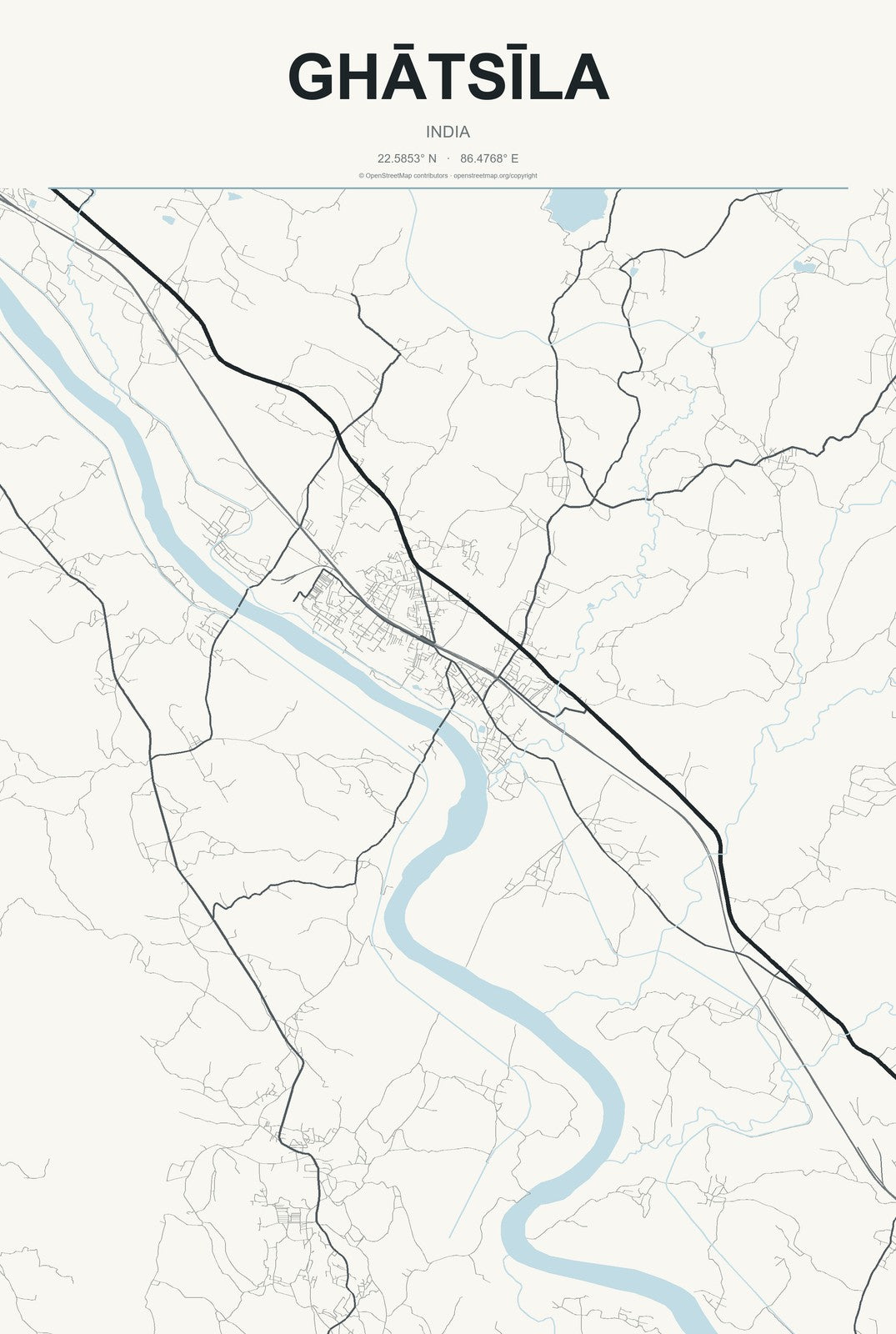Ghātsīla, India City Map Aluminum Sign in Headline Atlas style