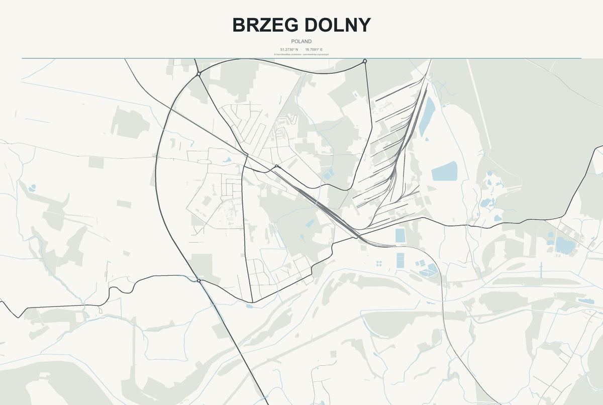Brzeg Dolny, Poland City Map Aluminum Sign in Headline Atlas style