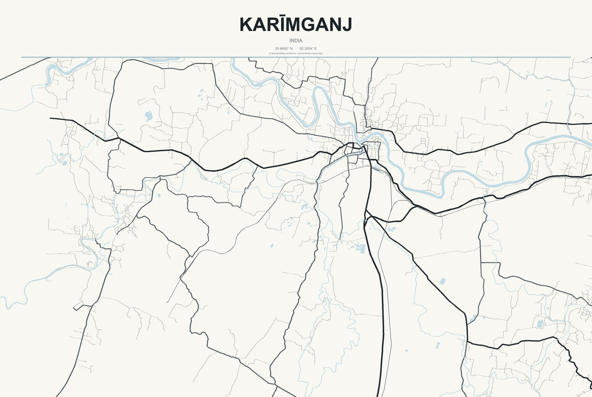 Karīmganj, India City Map Aluminum Sign in Headline Atlas style