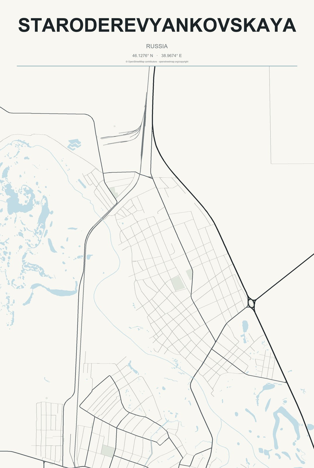 Staroderevyankovskaya, Russia City Map Aluminum Sign in Headline Atlas style