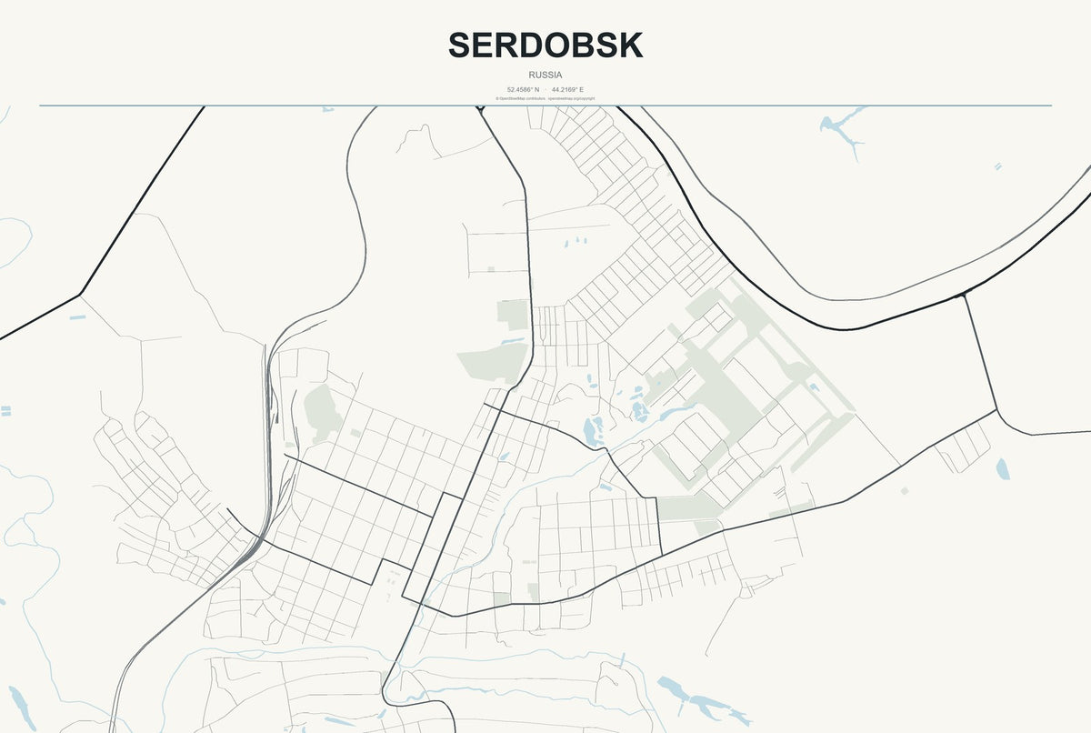 Serdobsk, Russia City Map Aluminum Sign in Headline Atlas style