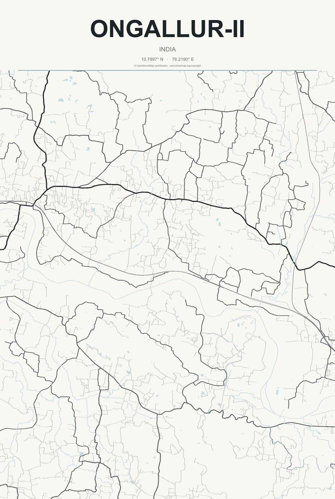 Ongallur-II, India City Map Aluminum Sign in Headline Atlas style