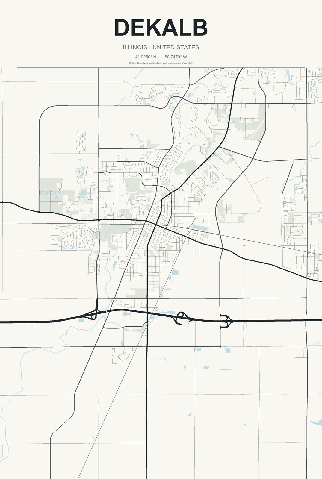 DeKalb, Illinois City Map Aluminum Sign in Headline Atlas style