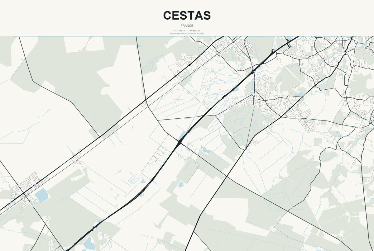 Cestas, France City Map Aluminum Sign in Headline Atlas style