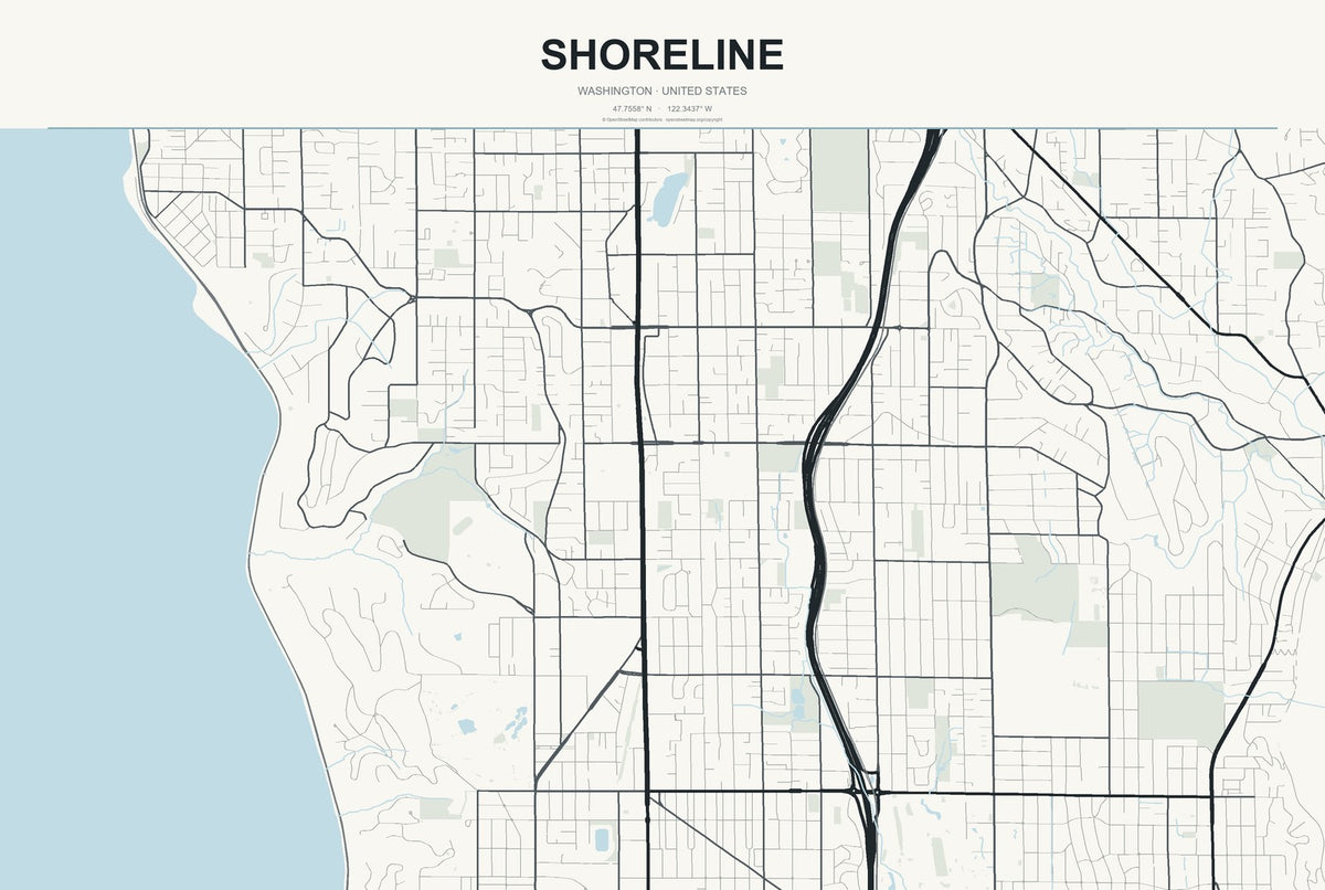 Shoreline, Washington City Map Aluminum Sign in Headline Atlas style