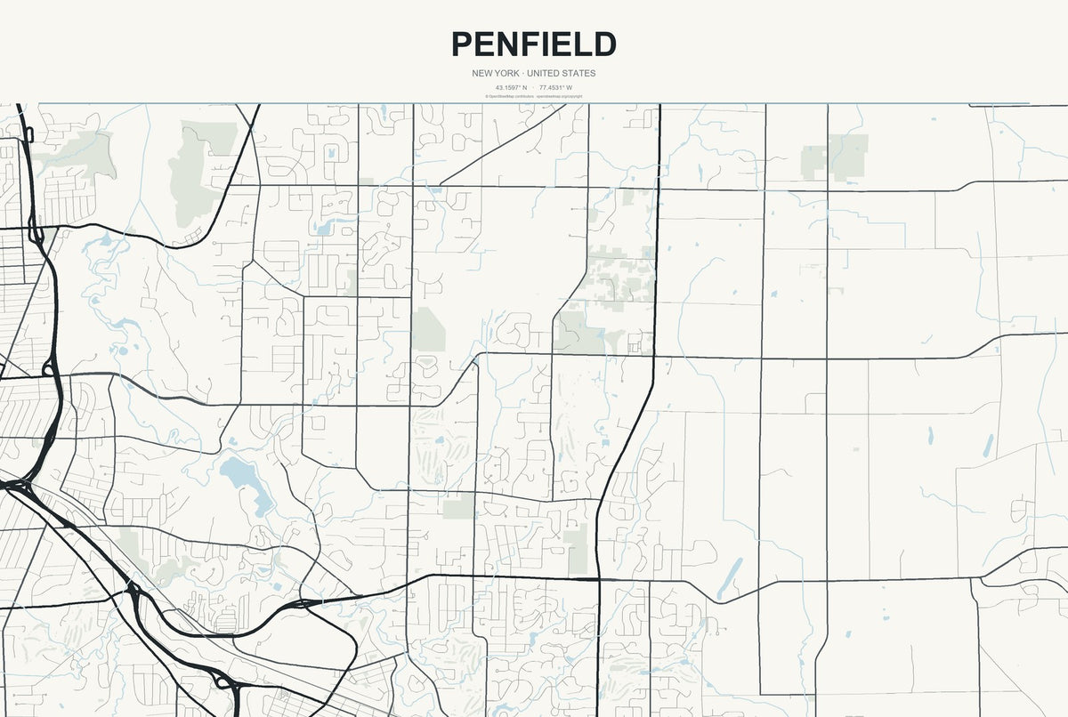 Penfield, New York City Map Aluminum Sign in Headline Atlas style