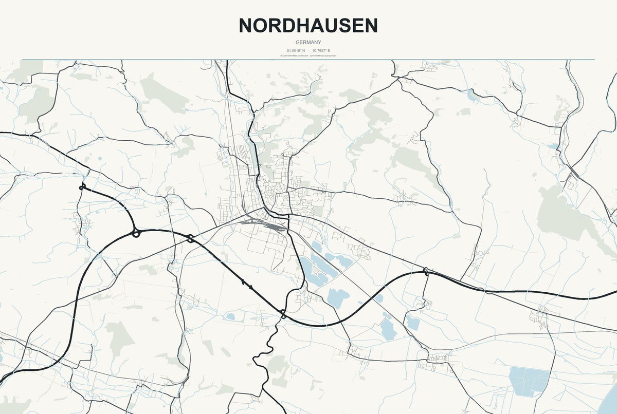 Nordhausen, Germany City Map Aluminum Sign in Headline Atlas style