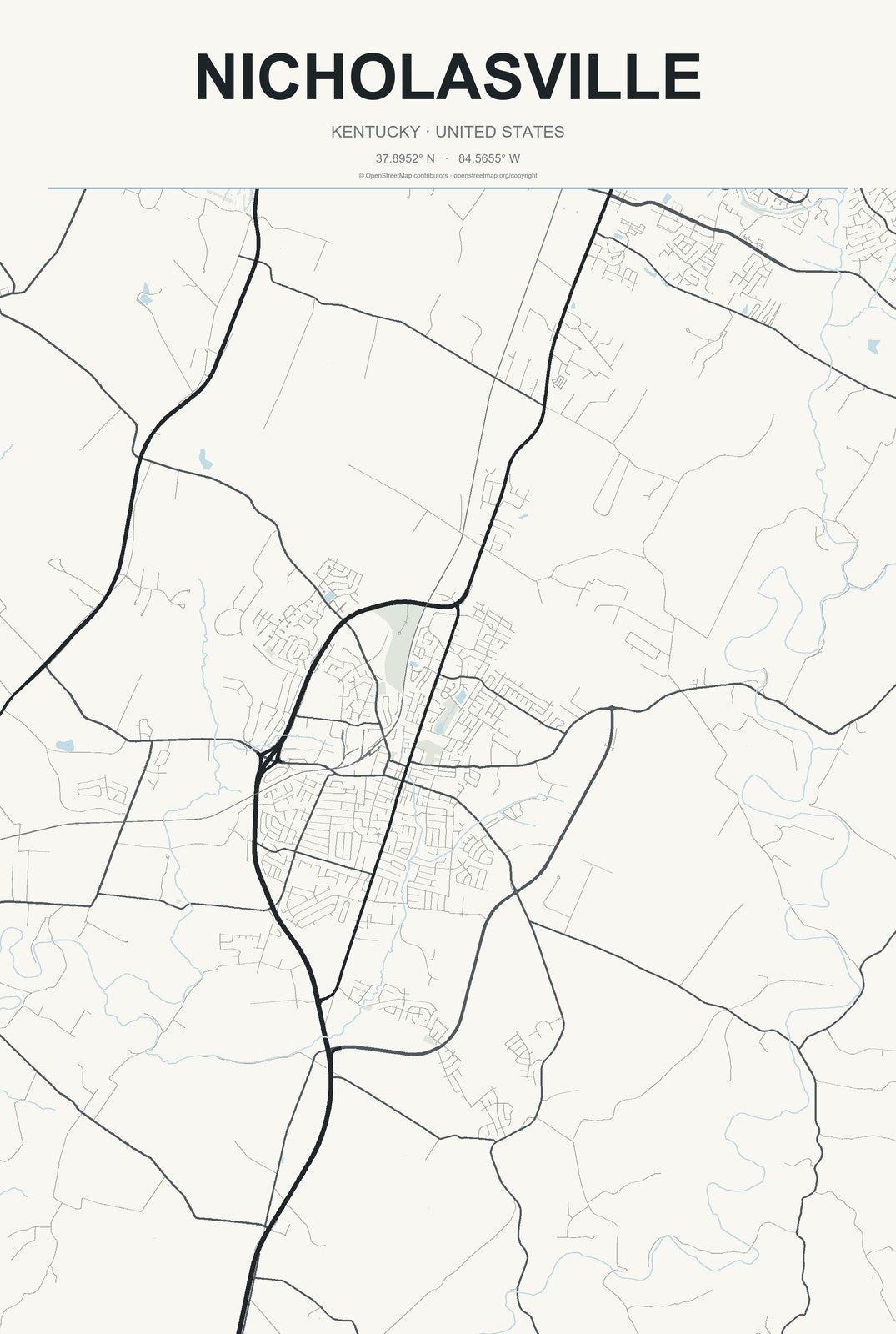 Nicholasville, Kentucky City Map Aluminum Sign in Headline Atlas style