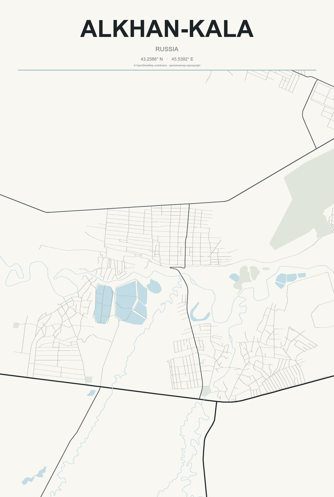 Alkhan-Kala, Russia City Map Aluminum Sign in Headline Atlas style