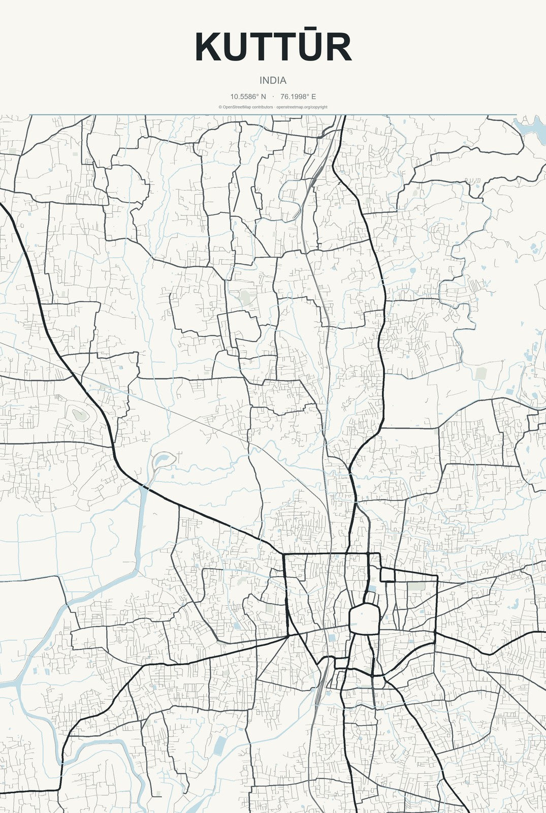 Kuttūr, India City Map Aluminum Sign in Headline Atlas style
