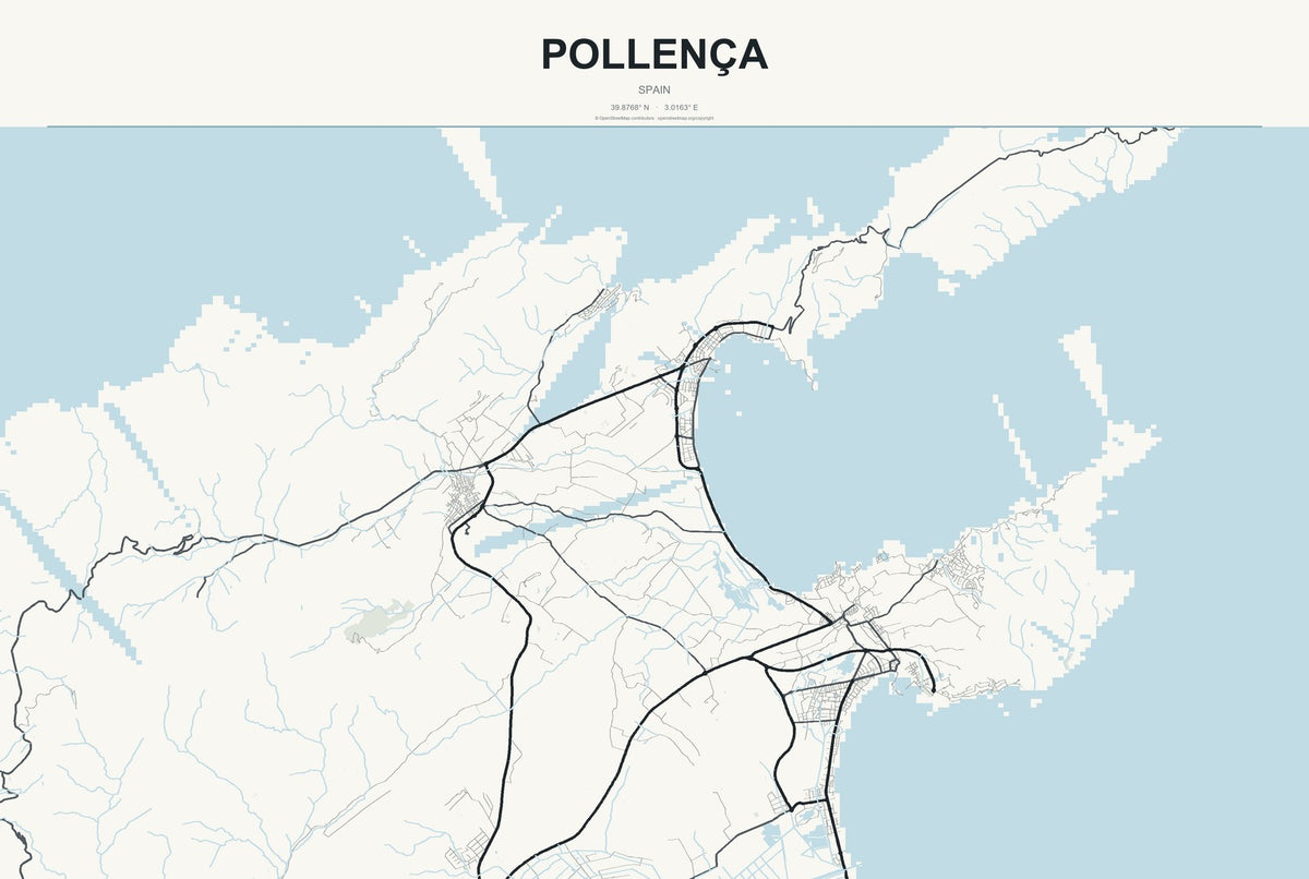 Pollença, Spain City Map Aluminum Sign in Headline Atlas style