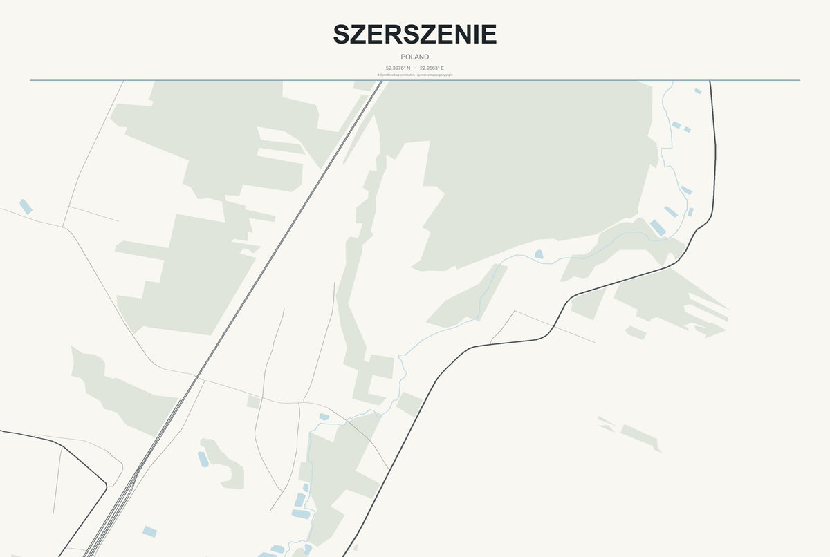 Szerszenie, Poland City Map Aluminum Sign in Headline Atlas style