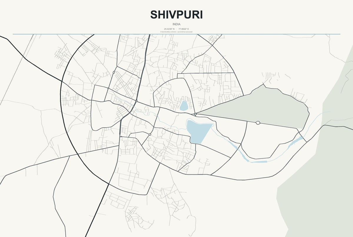 Shivpuri, India City Map Aluminum Sign in Headline Atlas style