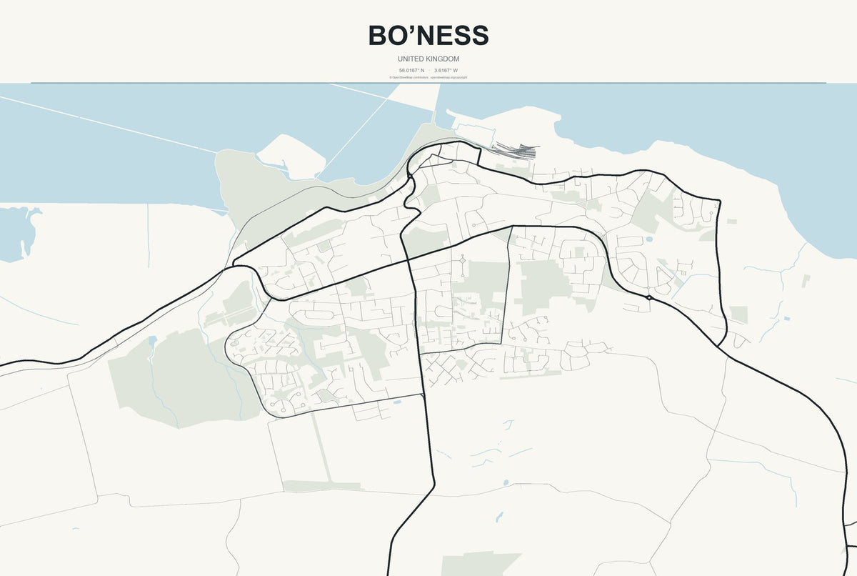 Bo’ness, United Kingdom City Map Aluminum Sign in Headline Atlas style