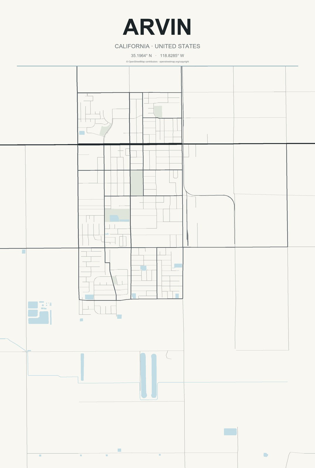 Arvin, California City Map Aluminum Sign in Headline Atlas style