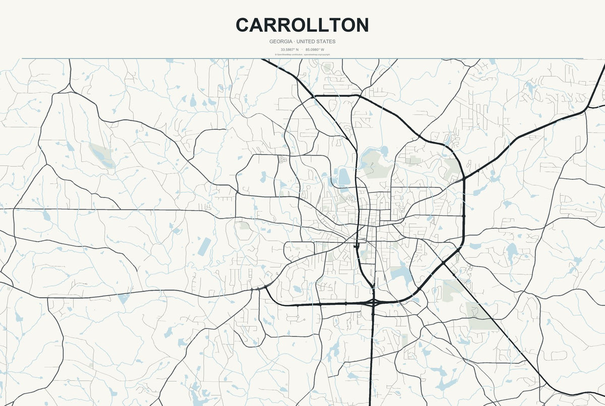 Carrollton, Georgia City Map Aluminum Sign in Headline Atlas style