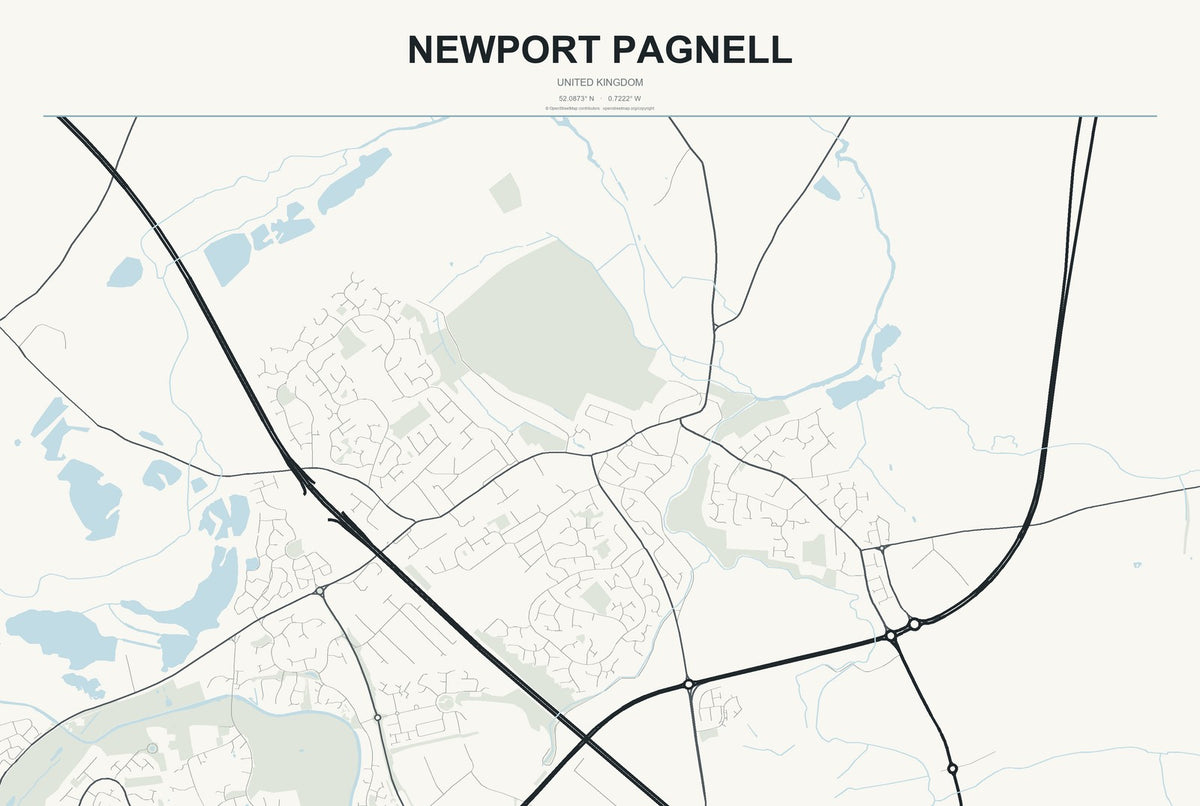 Newport Pagnell, United Kingdom City Map Aluminum Sign in Headline Atlas style