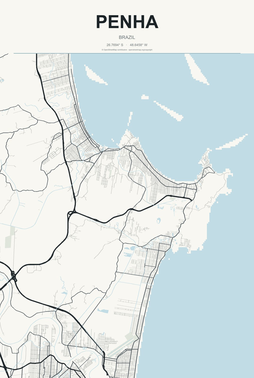 Penha, Brazil City Map Aluminum Sign in Headline Atlas style