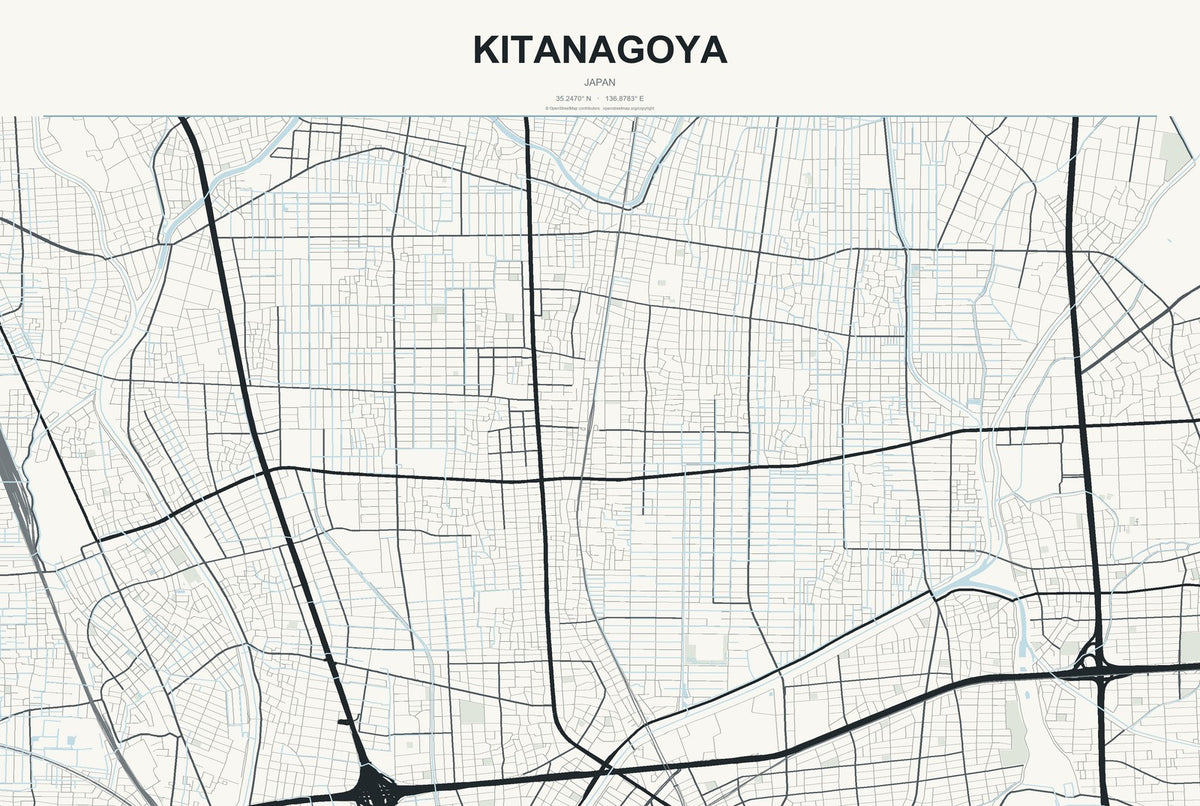Kitanagoya, Japan City Map Aluminum Sign in Headline Atlas style