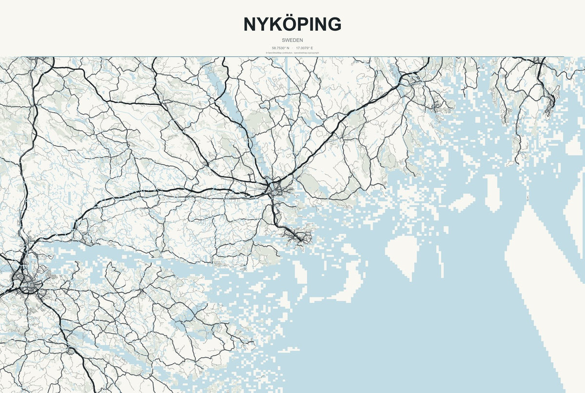 Nyköping, Sweden City Map Aluminum Sign in Headline Atlas style