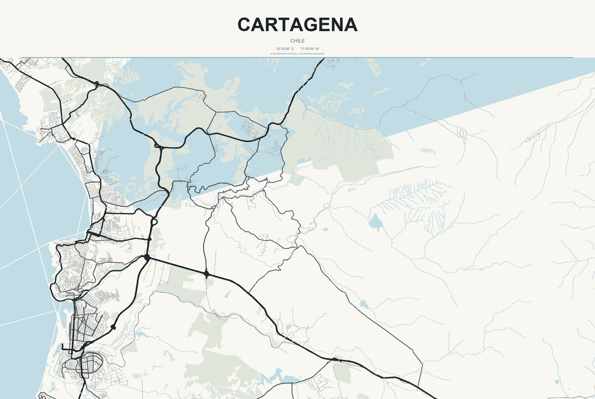 Cartagena, Chile City Map Aluminum Sign in Headline Atlas style