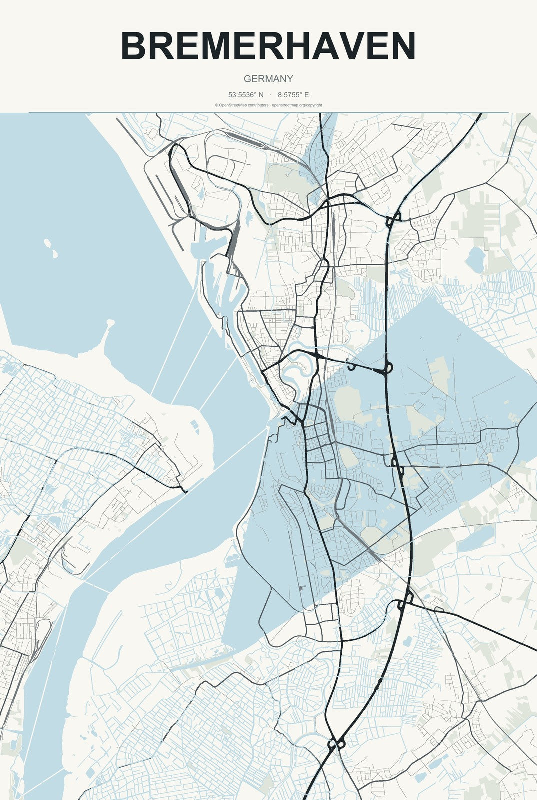 Bremerhaven, Germany City Map Aluminum Sign in Headline Atlas style