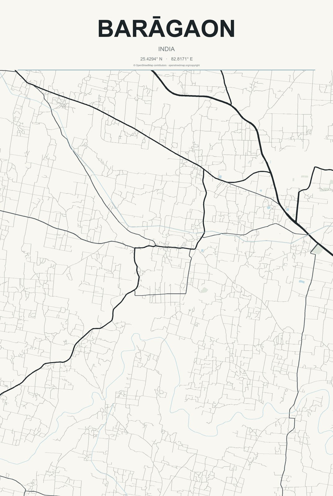 Barāgaon, India City Map Aluminum Sign in Headline Atlas style