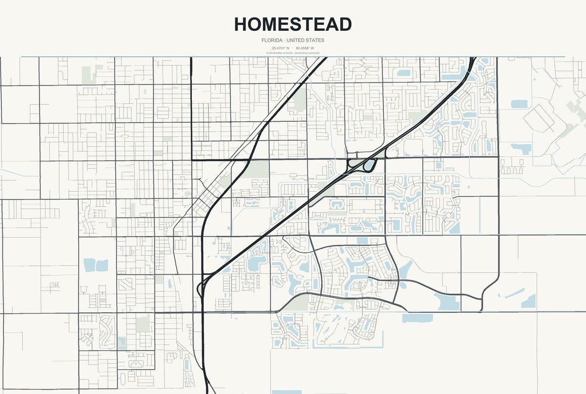 Homestead, Florida City Map Aluminum Sign in Headline Atlas style