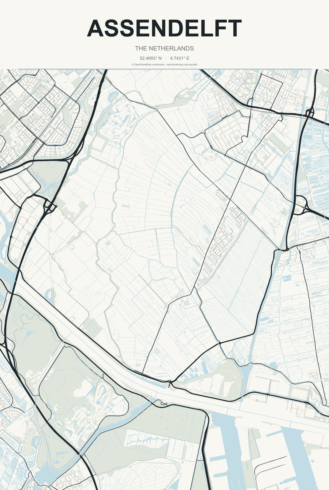 Assendelft, The Netherlands City Map Aluminum Sign in Headline Atlas style