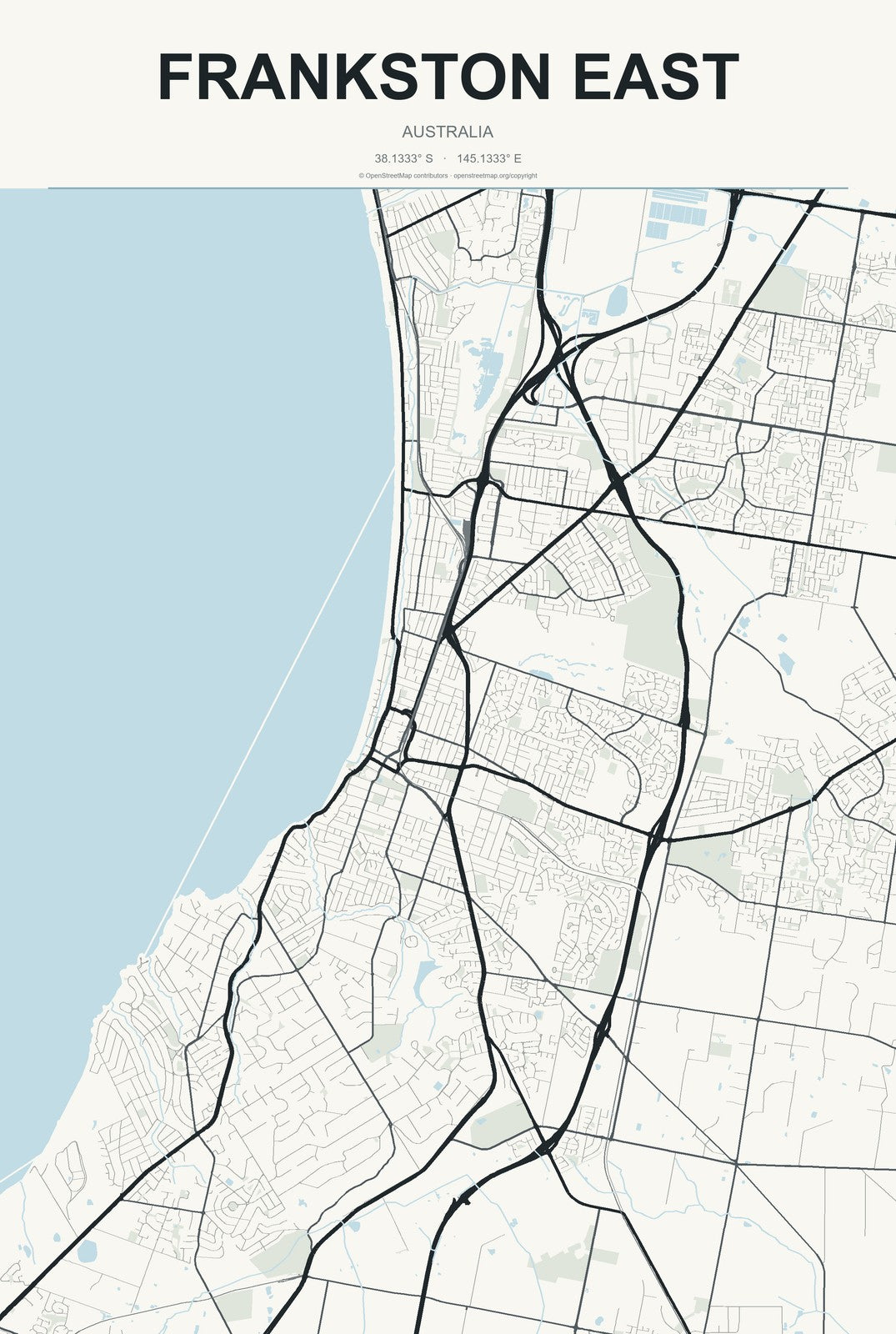 Frankston East, Australia City Map Aluminum Sign in Headline Atlas style