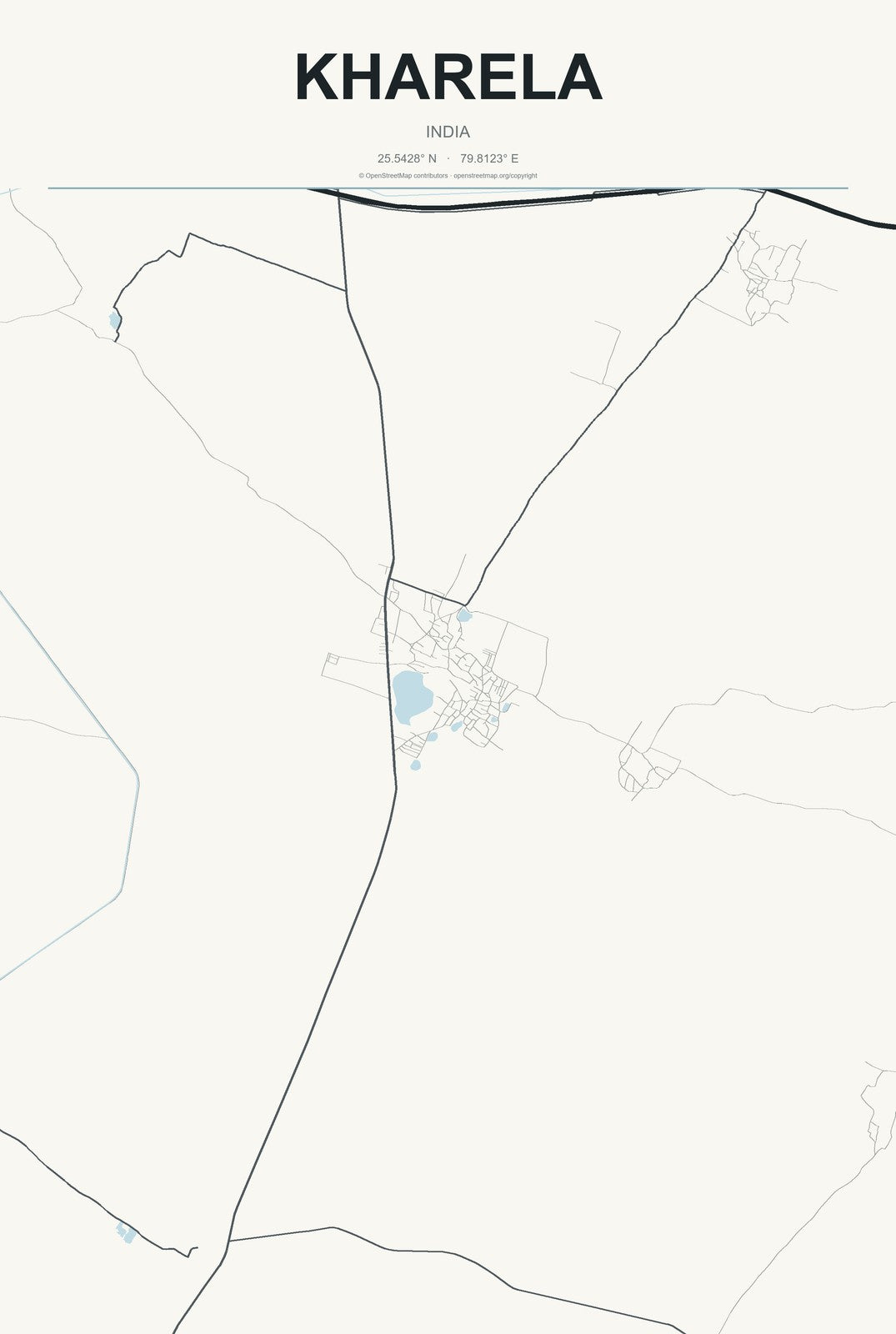 Kharela, India City Map Aluminum Sign in Headline Atlas style