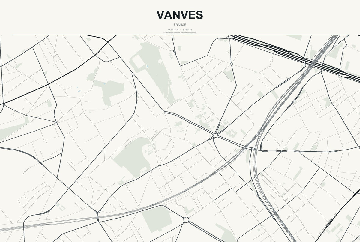Vanves, France City Map Aluminum Sign in Headline Atlas style