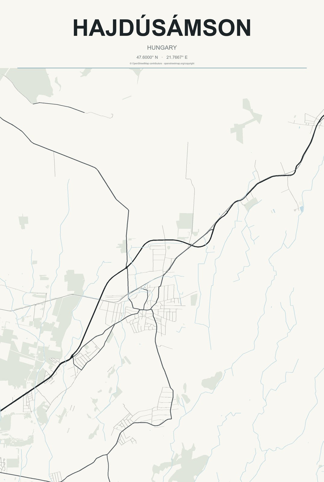 Hajdúsámson, Hungary City Map Aluminum Sign in Headline Atlas style