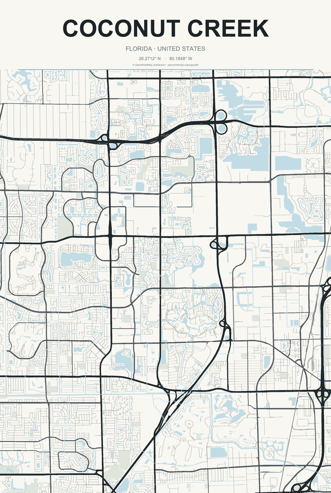 Coconut Creek, Florida City Map Aluminum Sign in Headline Atlas style