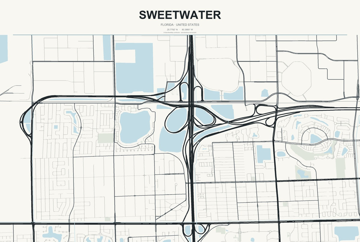 Sweetwater, Florida City Map Aluminum Sign in Headline Atlas style
