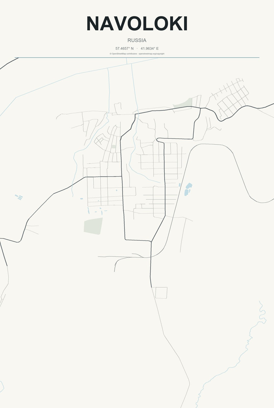 Navoloki, Russia City Map Aluminum Sign in Headline Atlas style