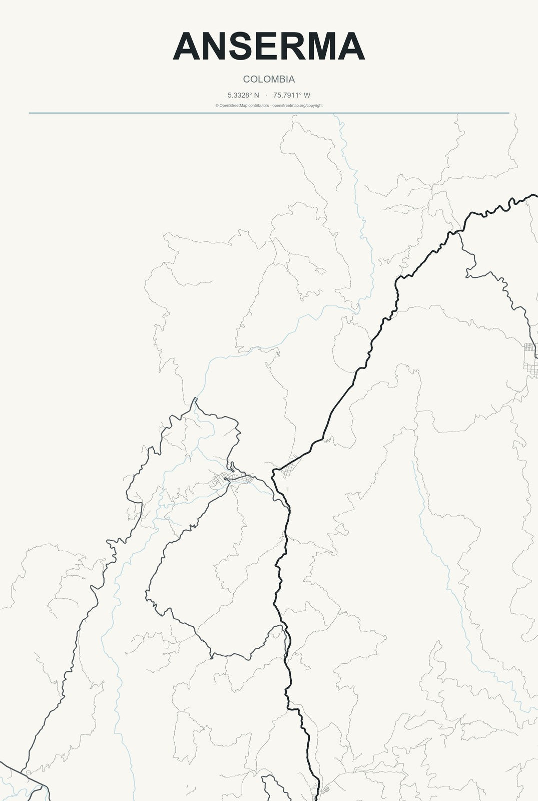 Anserma, Colombia City Map Aluminum Sign in Headline Atlas style