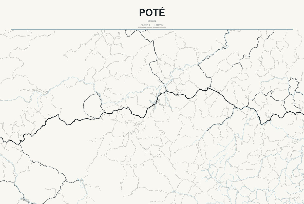 Poté, Brazil City Map Aluminum Sign in Headline Atlas style