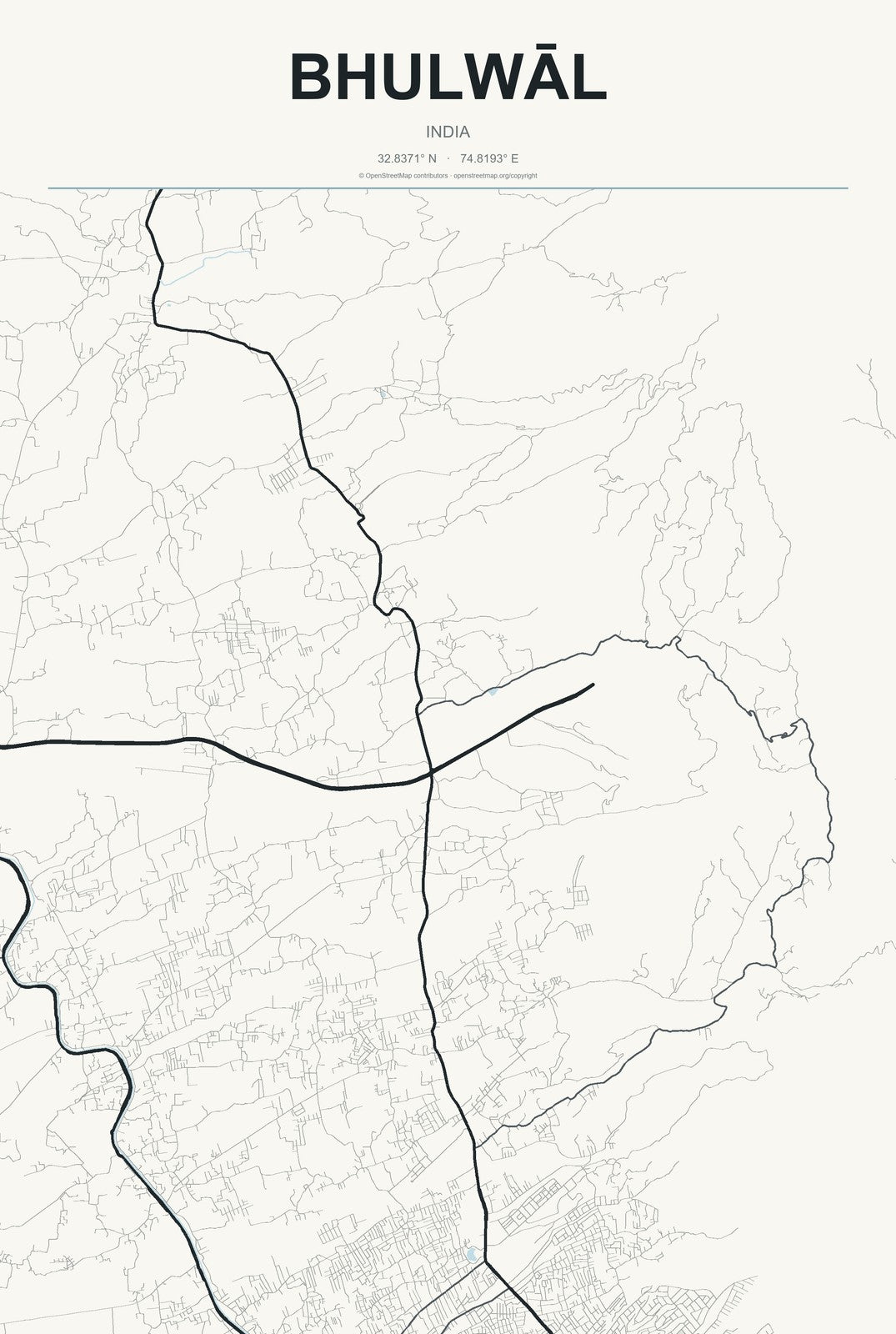 Bhulwāl, India City Map Aluminum Sign in Headline Atlas style