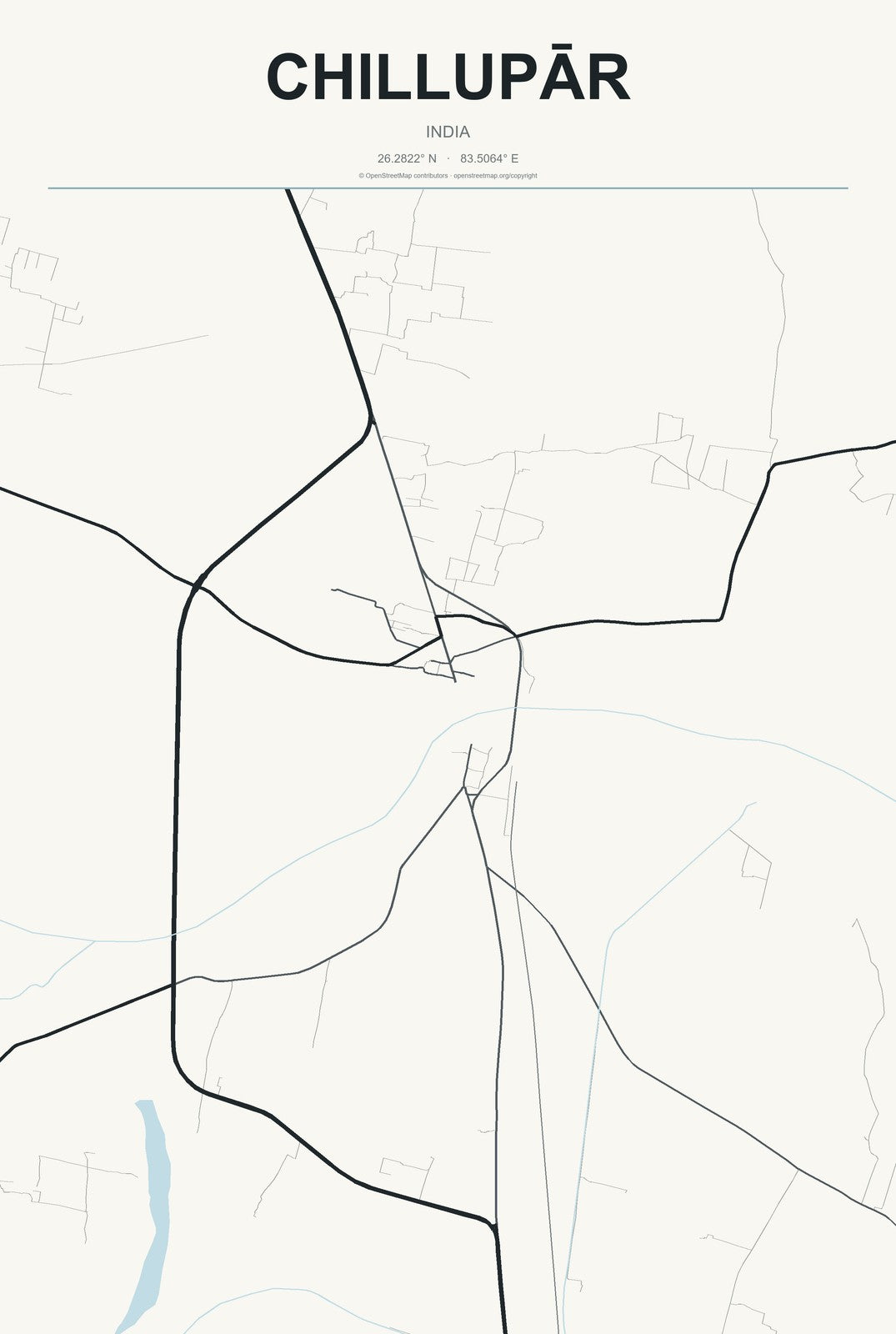 Chillupār, India City Map Aluminum Sign in Headline Atlas style