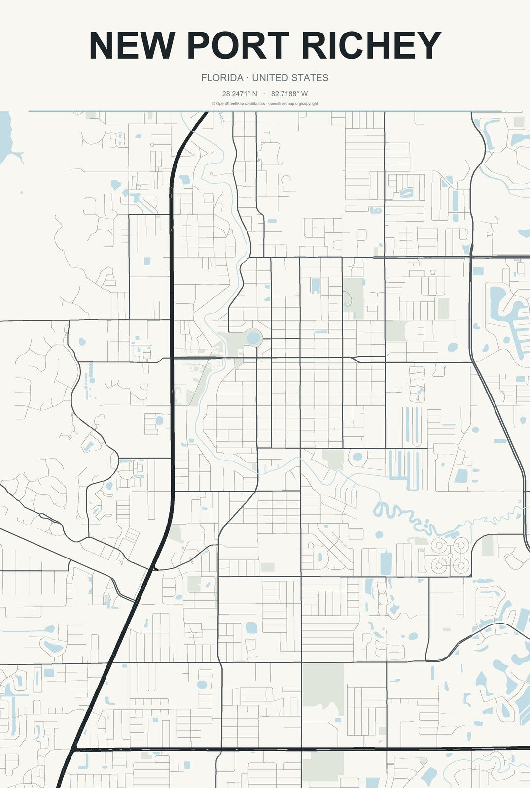 New Port Richey, Florida City Map Aluminum Sign in Headline Atlas style