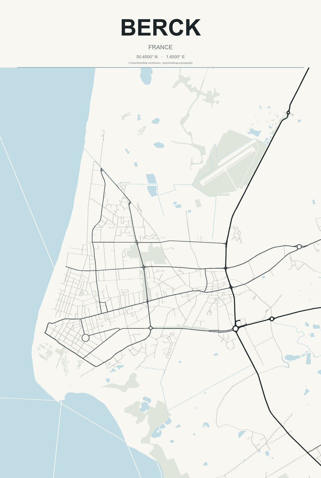 Berck, France City Map Aluminum Sign in Headline Atlas style