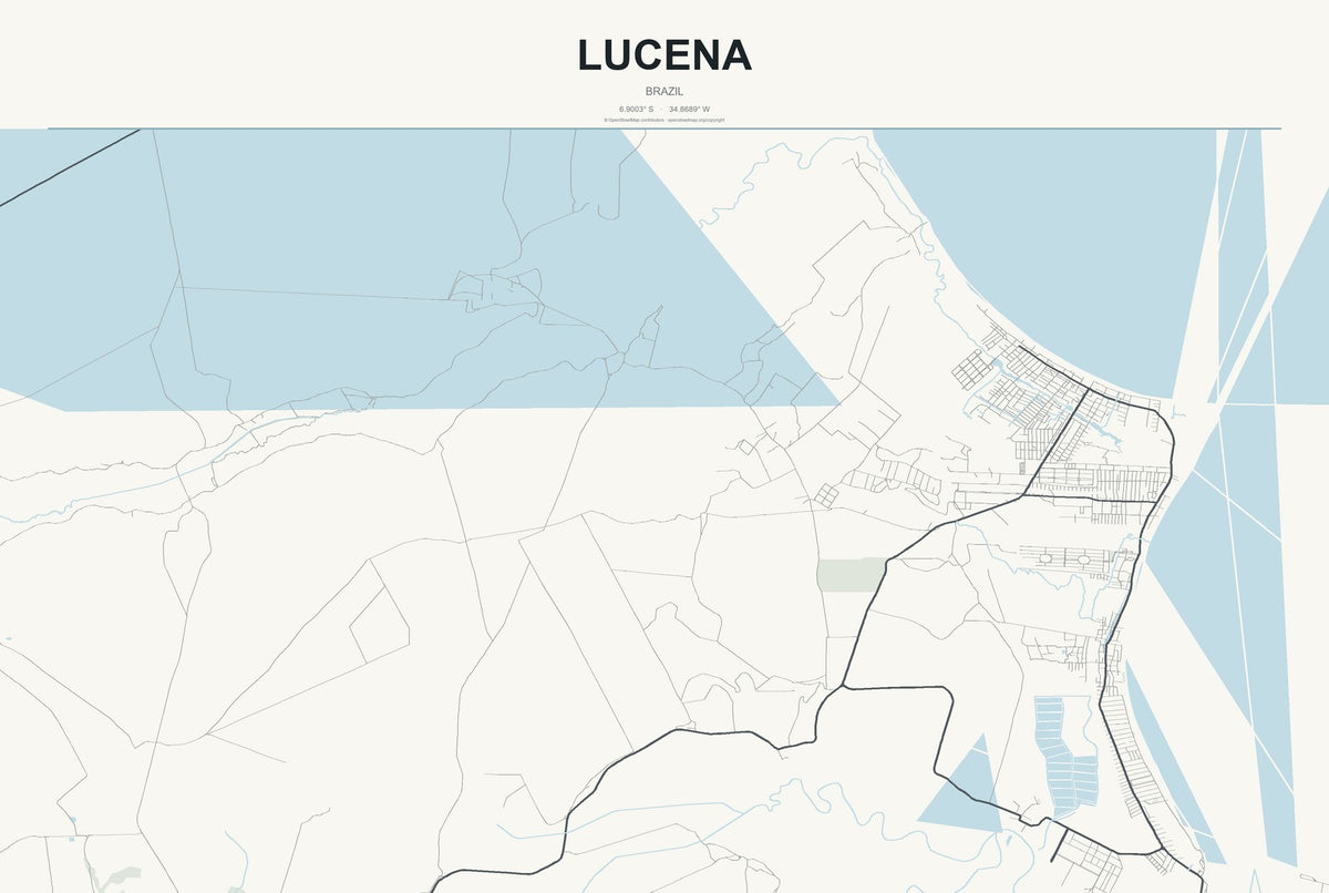 Lucena, Brazil City Map Aluminum Sign in Headline Atlas style