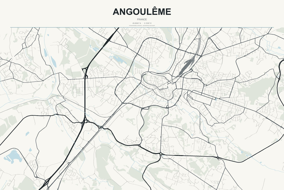 Angoulême, France City Map Aluminum Sign in Headline Atlas style
