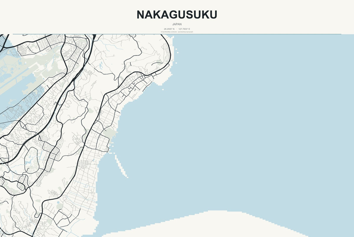 Nakagusuku, Japan City Map Aluminum Sign in Headline Atlas style