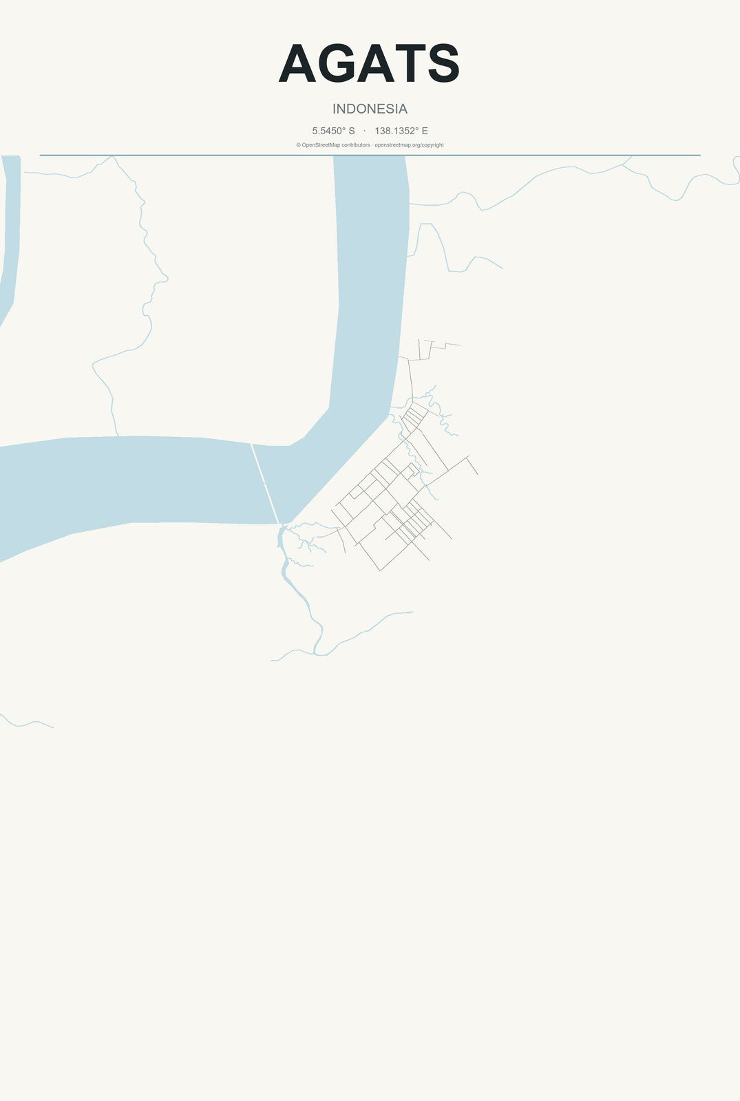 Agats, Indonesia City Map Aluminum Sign in Headline Atlas style