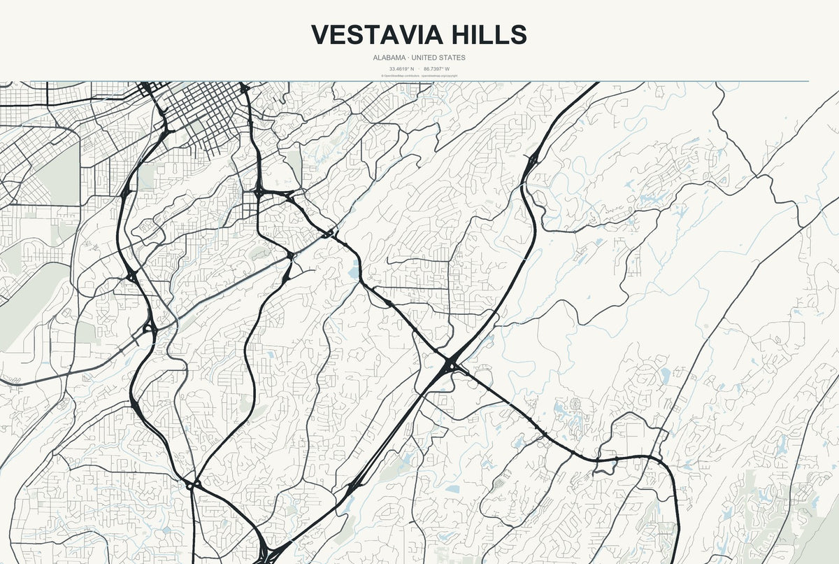 Vestavia Hills, Alabama City Map Aluminum Sign in Headline Atlas style
