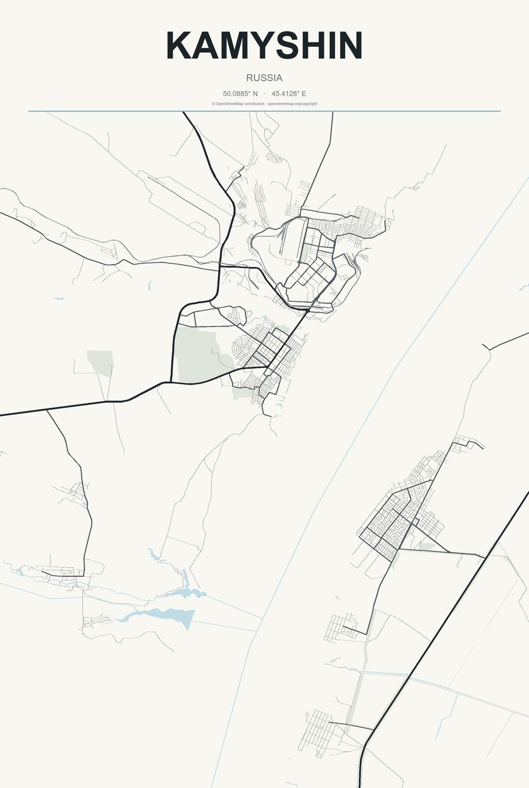 Kamyshin, Russia City Map Aluminum Sign in Headline Atlas style